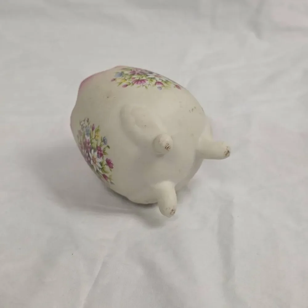 Vintage Pink Floral Egg Vase on Tripod Feet Ceramic
